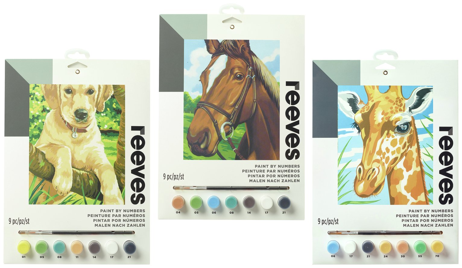 Reeves Labrador, Horse & Giraffe Paint By Numbers - 3 Pack