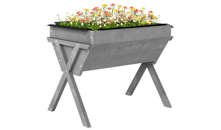 Outsunny Wooden Outdoor Raised Garden Bed - Light Grey