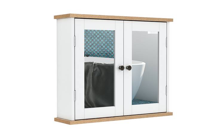 kleankin Bathroom Mirror Cabinet with Double Door and Adjustable Shelf - White