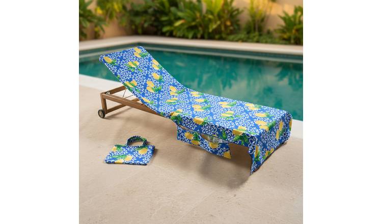 OHS Lemon Tile Microfibre Beach Towel in a Bag - Navy
