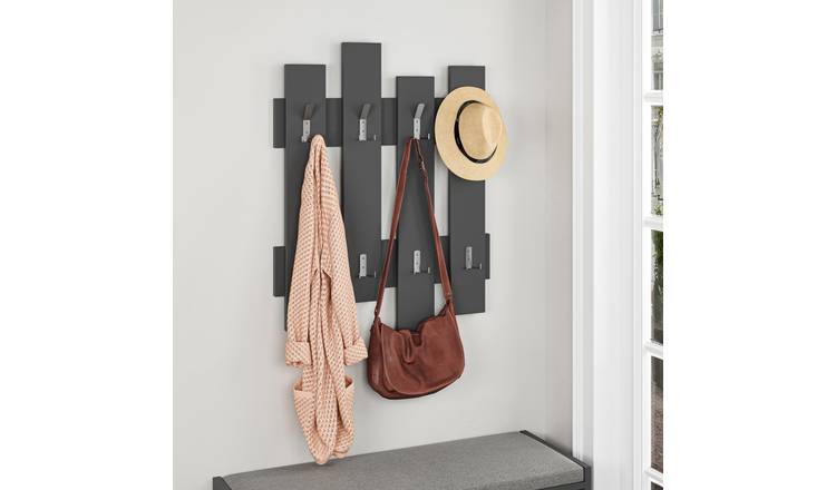 Decortie Wave Particleboard Wall Coat Rack with Metal Hooks - Anthracite