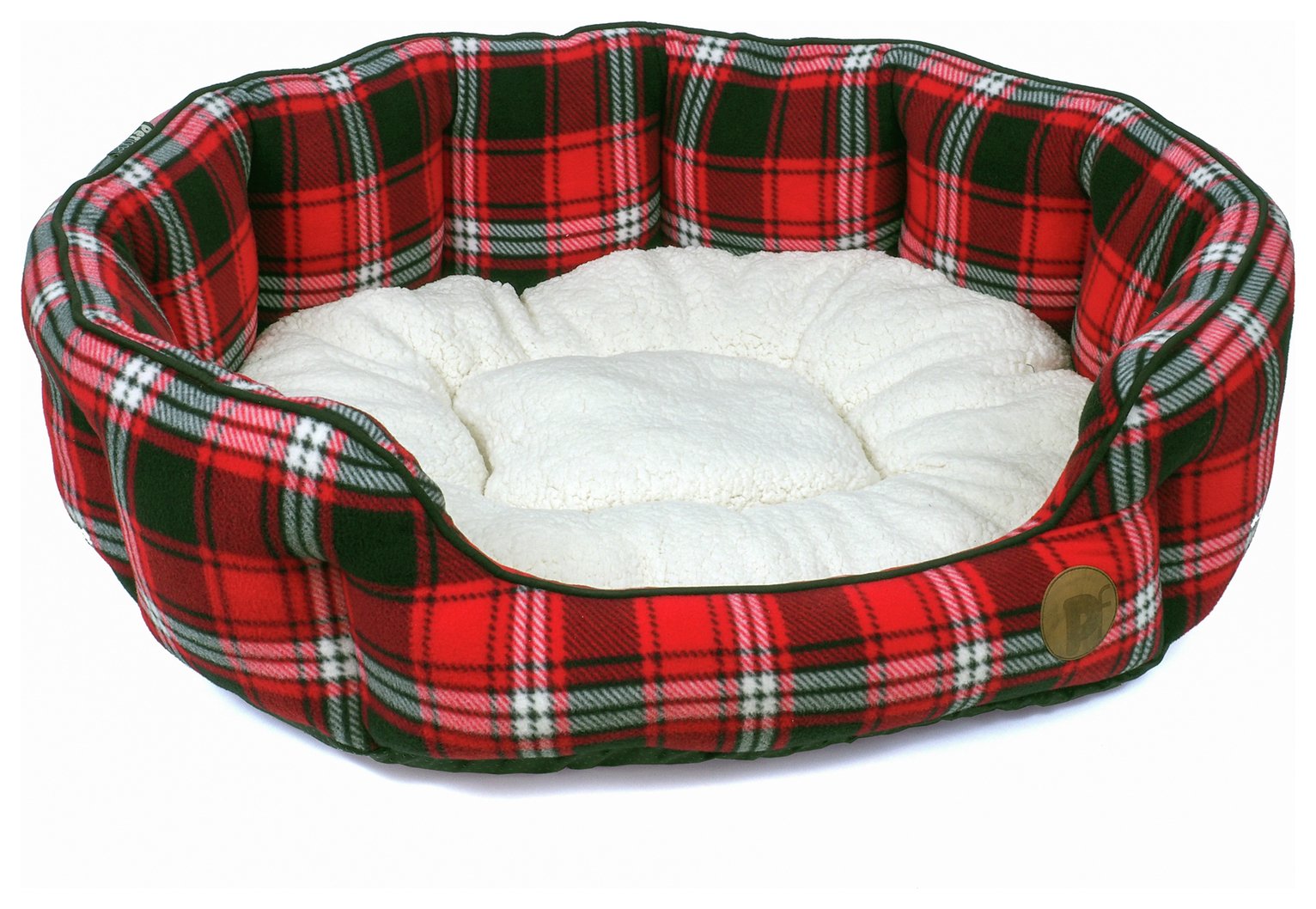 Petface Red Tartan Oval Dog Bed - Large