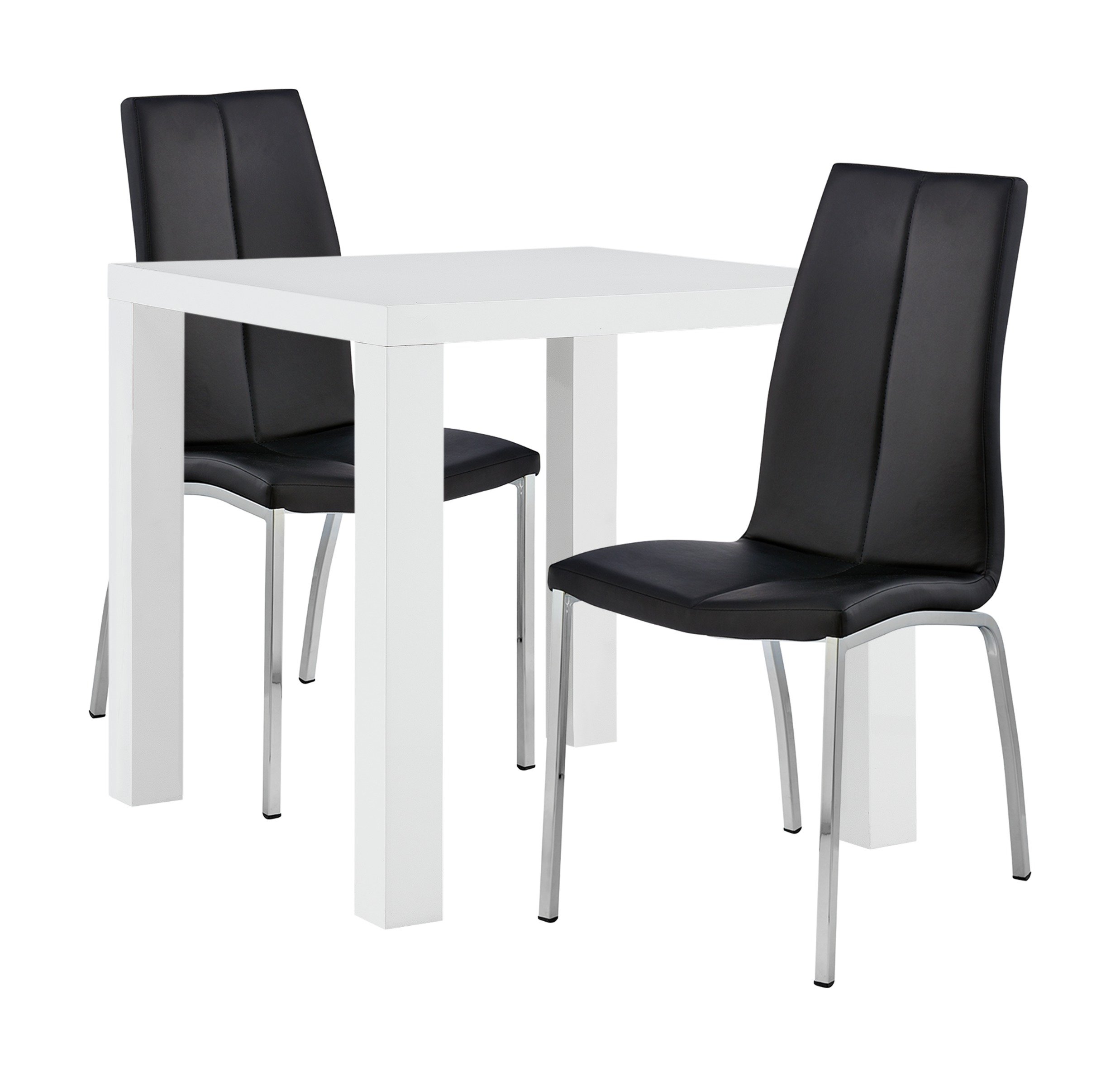 Argos Home Lyssa White Gloss Table & 2 Black Milo Chairs