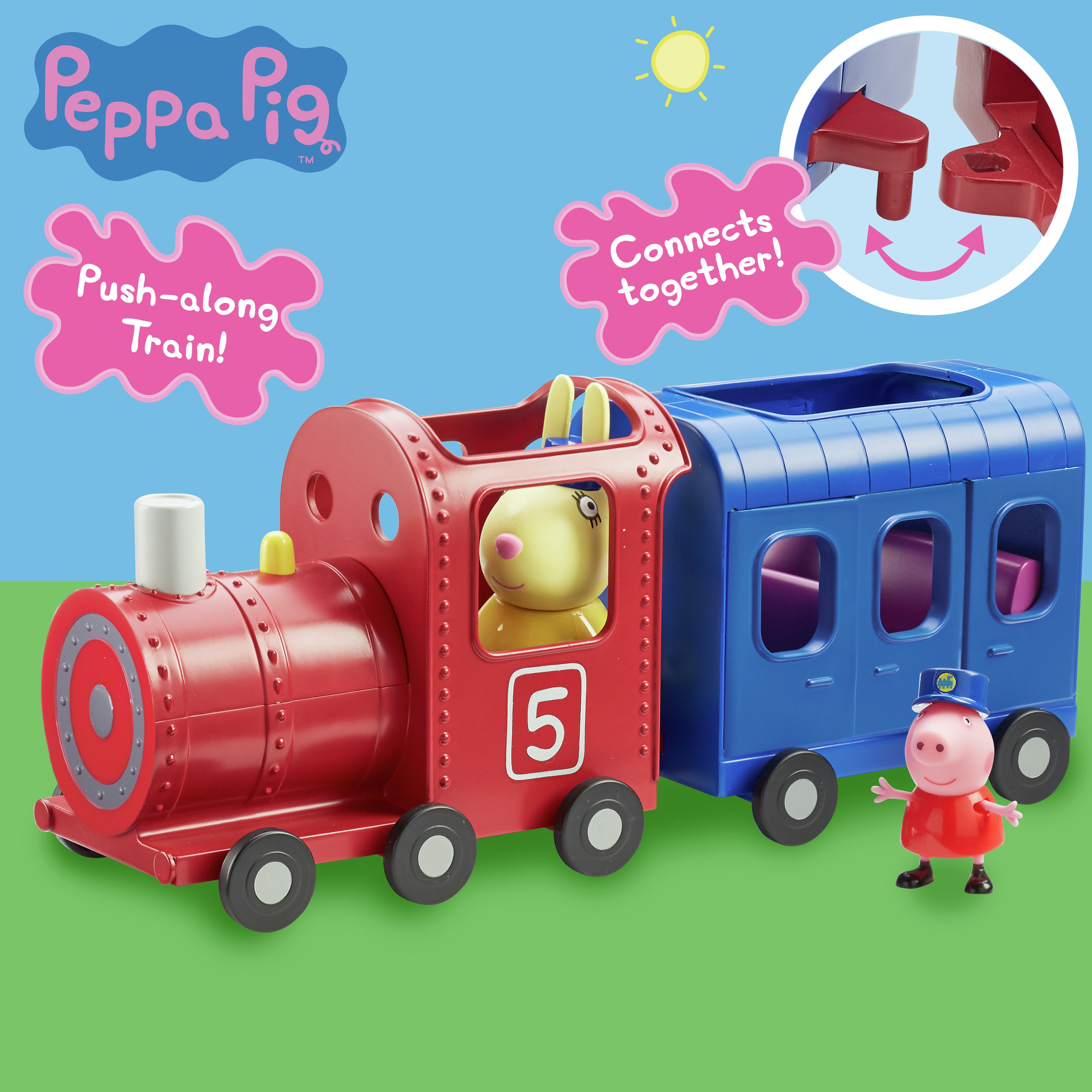 Peppa Pig Miss Rabbit's Train and Carriage Set.