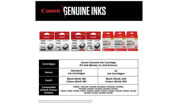 Canon Ink 545-546 Cartridges, PG-545, XL