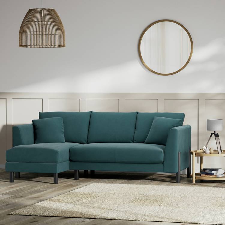 Habitat Aston Left Hand Corner Sofa - Teal - Black Leg 0