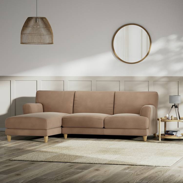 Habitat Askem Velvet Left Hand Corner Sofa - Latte - Ash Leg 0