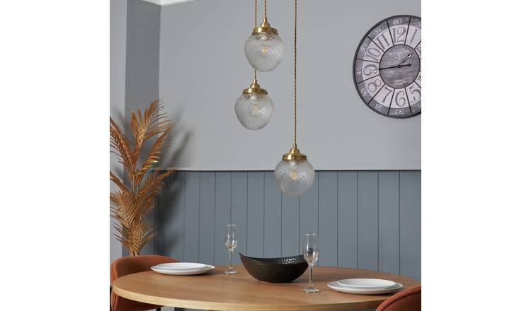 BHS Ellie Glass 3 Light Cluster Ceiling Light - Brass