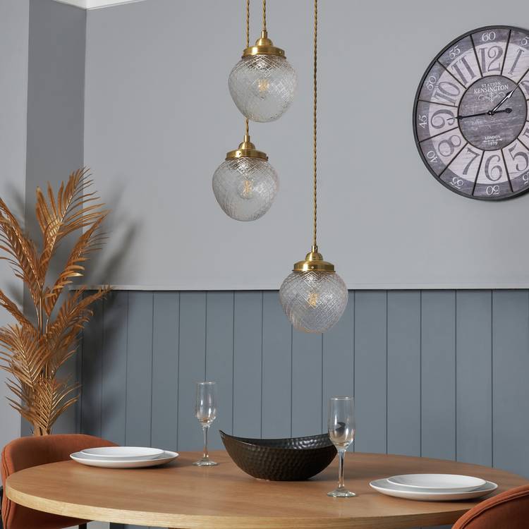 BHS Ellie Glass 3 Light Cluster Ceiling Light - Brass 0