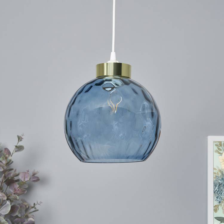 BHS Dexta Dimple Glass Easy Fit Lampshade - Blue 0
