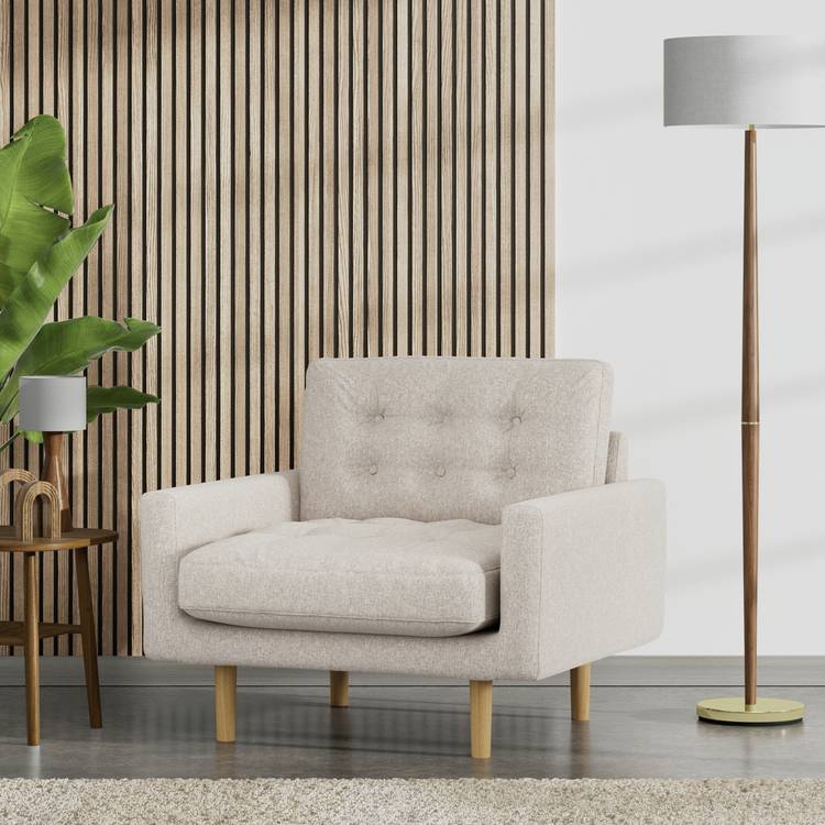 Habitat Fenner Fabric Armchair - Natural - Ash Leg 0