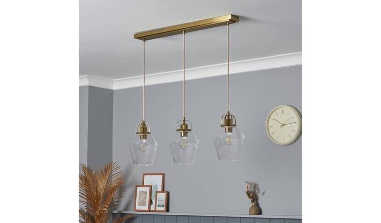 BHS Leni Bubble Glass 3 Light Pendant Bar Light - Brass