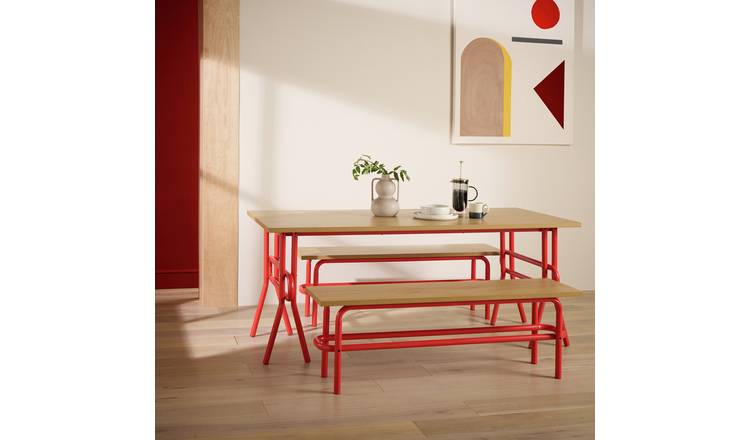 Habitat Ballon Red Dining Table & 2 Red Benches