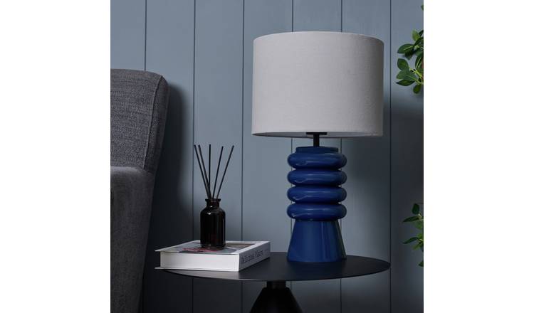 BHS Quad Ribbed Glass Table Lamp - Blue