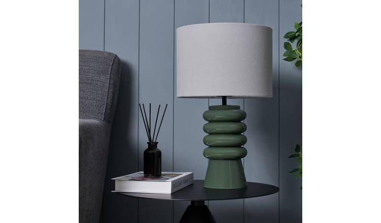 BHS Quad Ribbed Glass Table Lamp - Green