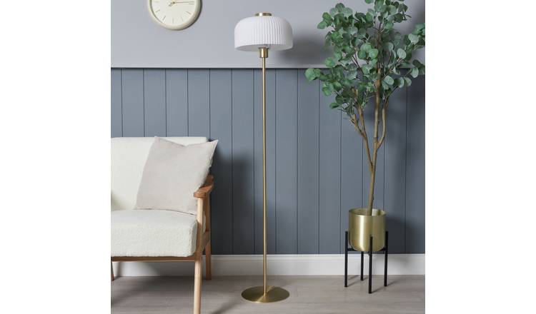 BHS Reed Metal Floor Lamp - Brass & White