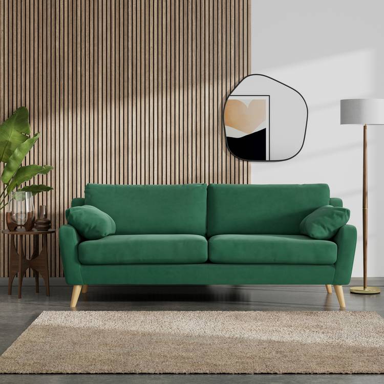 Habitat Ivor Fabric 4 Seater Sofa - Green - Ash Leg 0