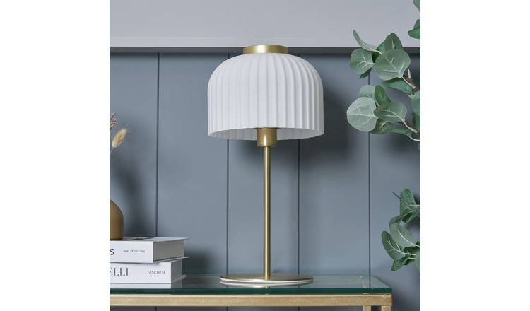 BHS Reed Metal Table Lamp - Brass & White