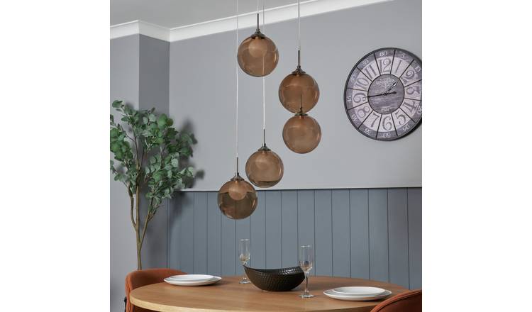 BHS Spheri Glass 5 Light Cluster Pendant Light-Mink & Nickel