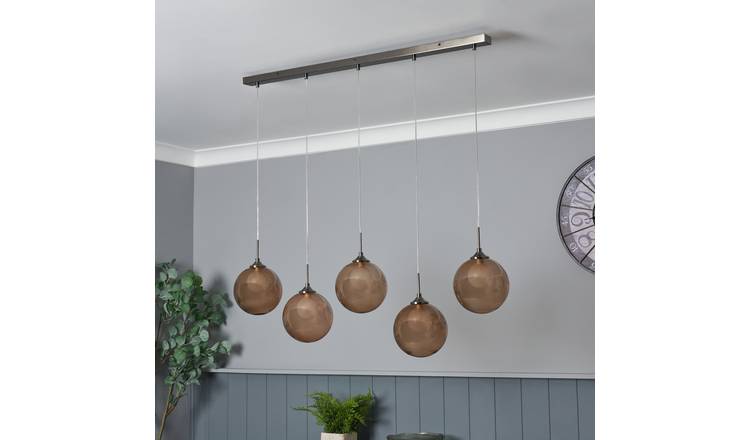 BHS Spheri Glass 5 Light Pendant Bar Light - Mink & Nickel