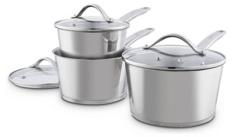 good FOOD Stainless Steel 3pc Saucepan Set - Grey