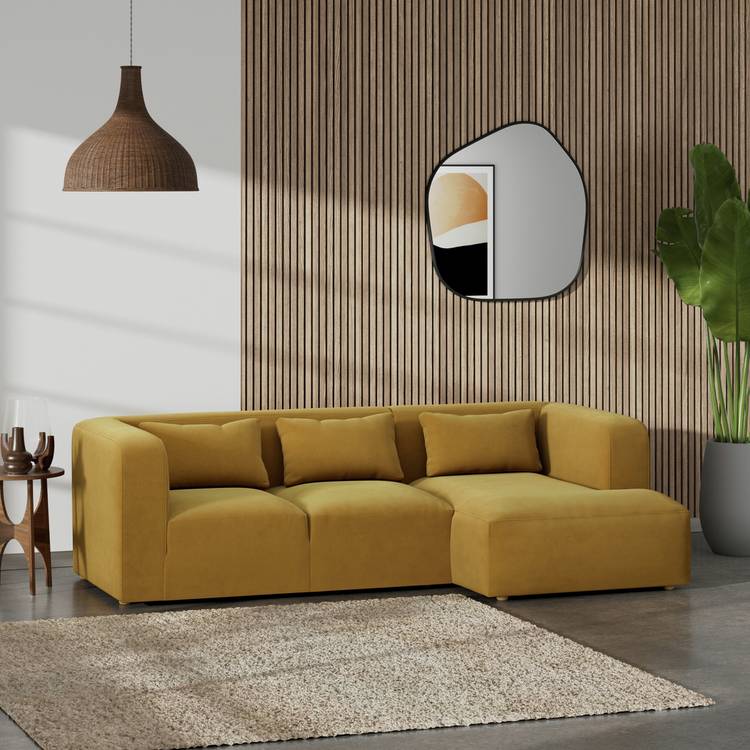 Habitat Lars Right Hand Corner Sofa - Gold - Ash Leg 0