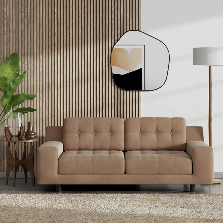 Habitat Hendricks Velvet 2 Seater Sofa - Latte - Black Leg 0