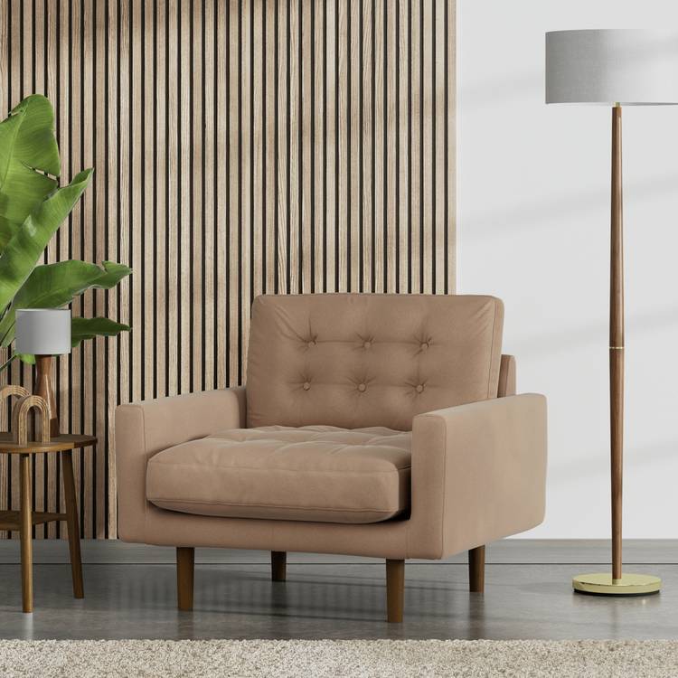 Habitat Fenner Velvet Armchair - Latte - Dark Leg 0