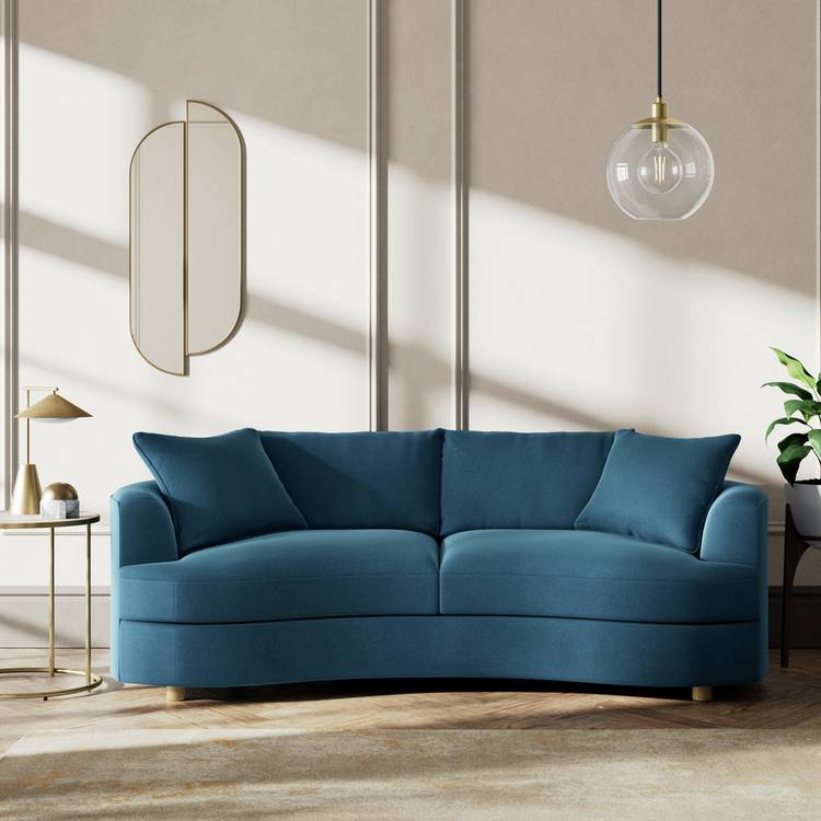 Habitat Sacha Velvet 3 Seater Sofa - Ink Blue - Ash Leg 0
