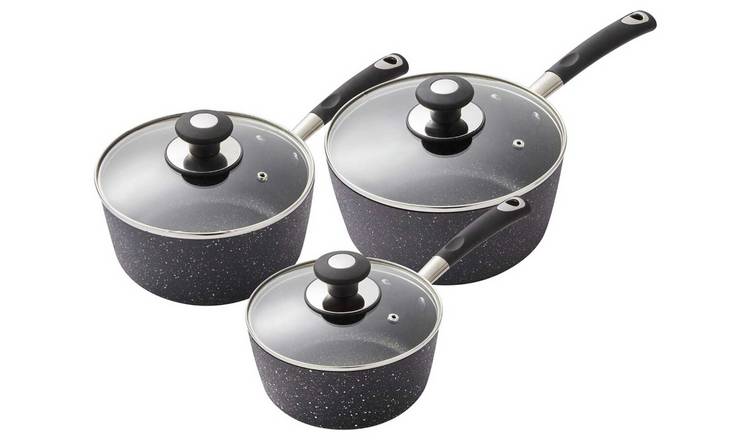 Tower Precision 3 Piece Aluminium Saucepan Set - Black