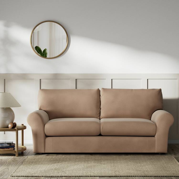 Habitat Molton Velvet 3 Seater Sofa Bed - Latte - Black Leg 0