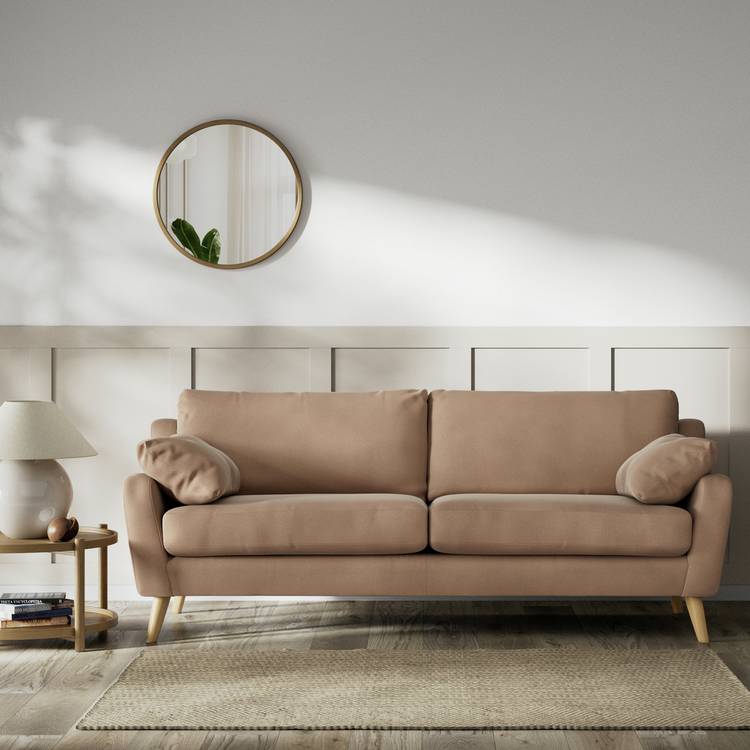 Habitat Lomond Velvet 4 Seater Sofa - Latte - Ash Leg 0