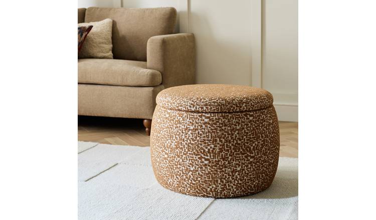 Habitat Cove Fabric Storage Ottoman - Brown & Cream