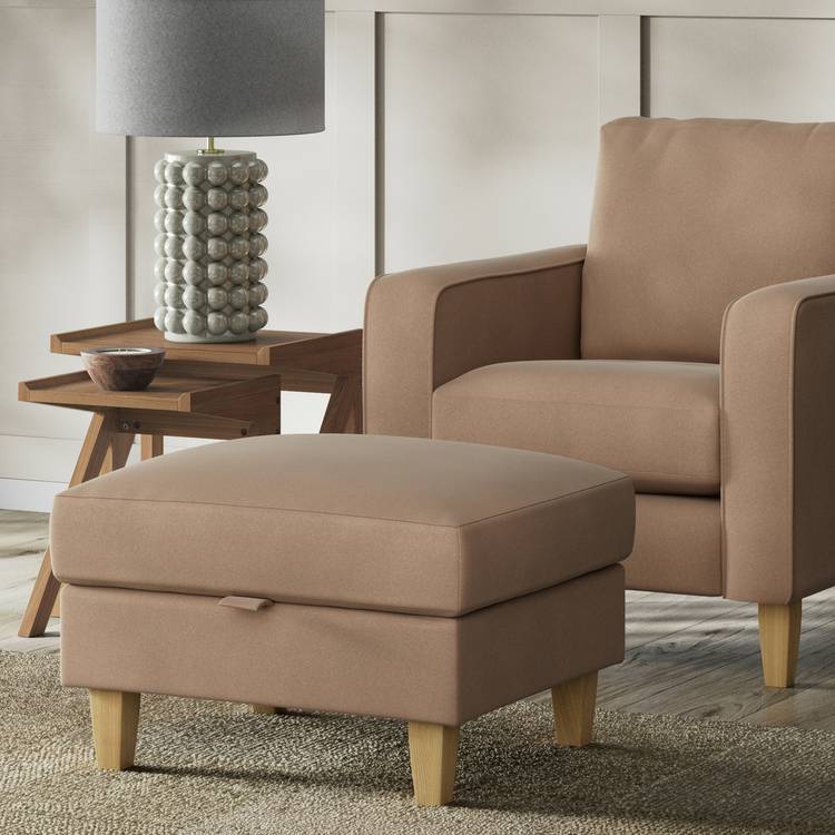 Habitat Felin Velvet Storage Footstool - Latte 0
