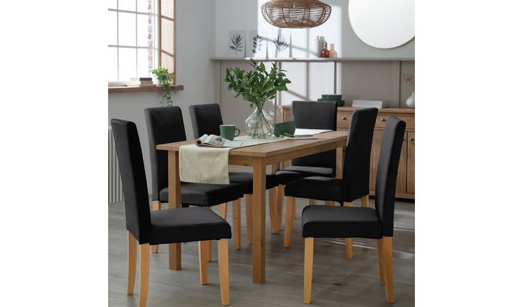Argos Home Ashdon Oak Dining Table & 6 Black Chairs