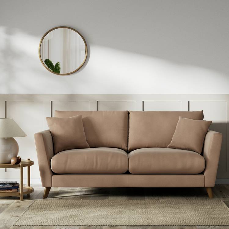 Habitat Lomond Velvet 3 Seater Sofa - Latte - Dark Leg 0