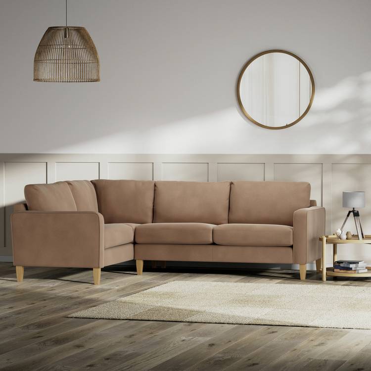 Habitat Flint Velvet Left Hand Corner Sofa - Latte - Ash Leg 0