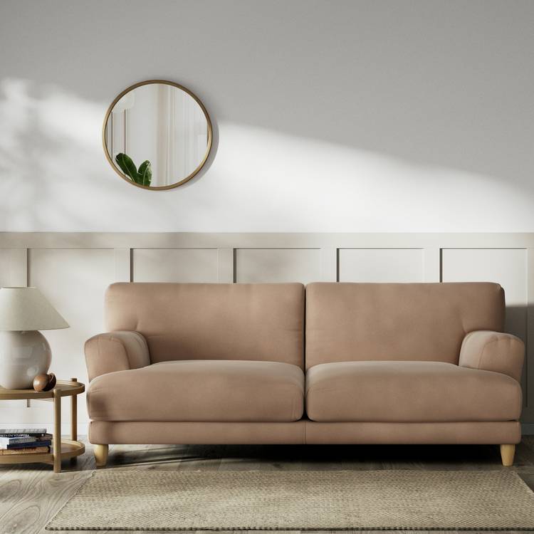 Habitat Askem Velvet 3 Seater Sofa - Latte - Ash Leg 0