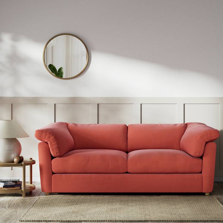 Habitat Wynn Fabric 3 Seater Sofa - Papaya - Ash Leg 0