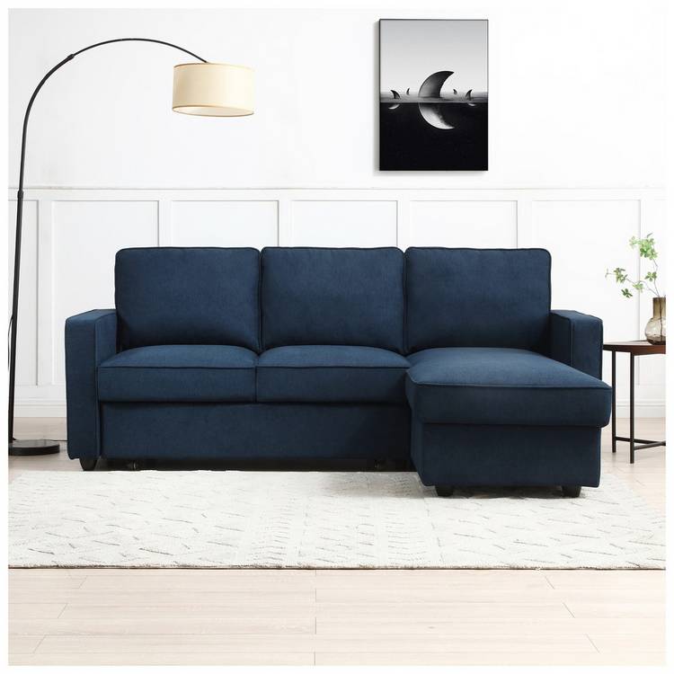 Kyoto Noah Fabric Reversible Corner Sofa Bed - Blue 0