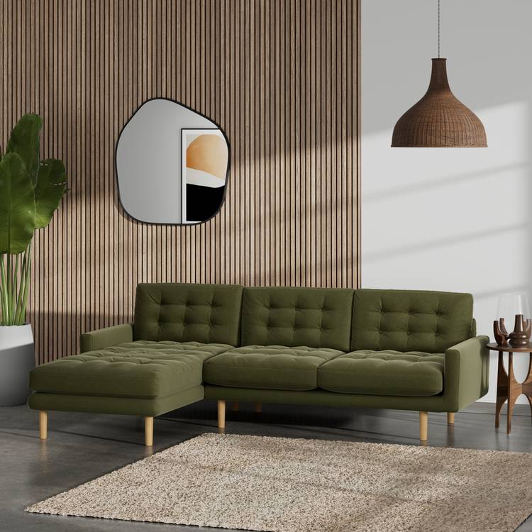 Habitat Fenner Left Hand Corner Sofa - Moss Green - Ash Leg 0