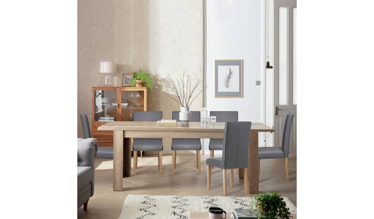 Argos Home Wood Effect Extending Dining Table & 6 Grey Chair