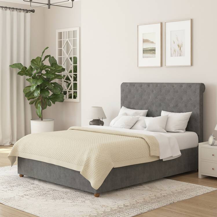 Aspire Taylor Superking Velvet End Lift Ottoman Bed - Steel 0
