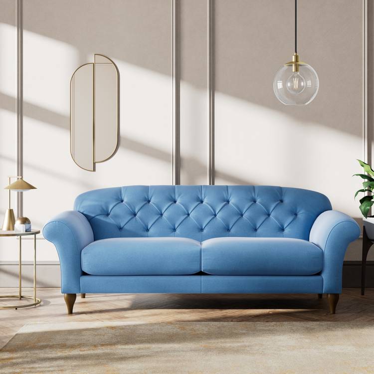 Habitat Brooker Velvet 4 Seater Sofa - Sky Blue - Dark Leg 0