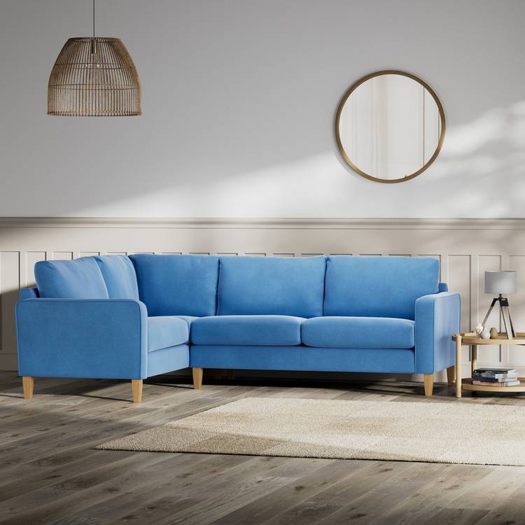 Habitat Flint Velvet Left Hand Corner Sofa-Sky Blue- Ash Leg 0