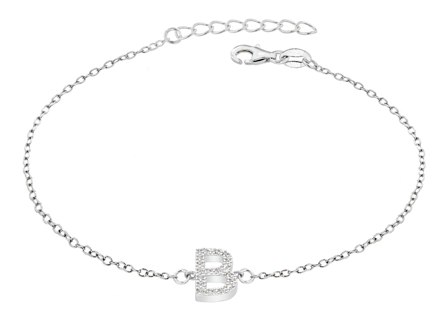 Sterling Silver Cubic Zirconia Initial Bracelet - B