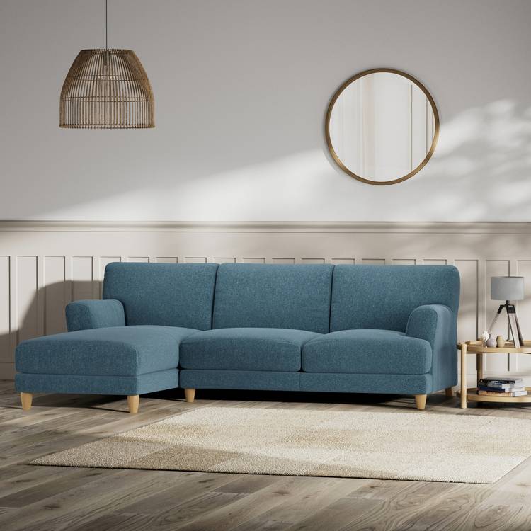 Habitat Askem Fabric Left Hand Corner Sofa - Blue - Ash Leg 0