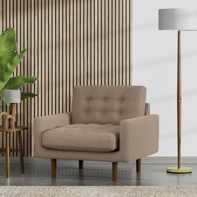 Habitat Fenner Fabric Armchair - Biscuit - Dark Leg 0