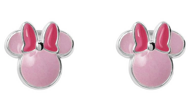 Disney Sterling Silver Minnie Mouse Pink Stud Earrings