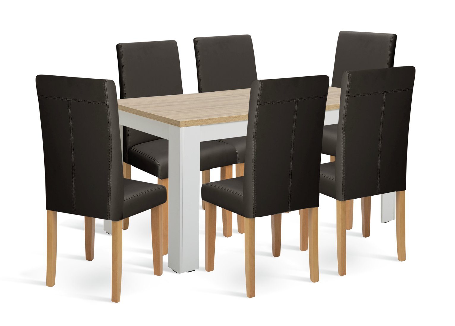 Argos Home Preston Ext Oak Dining Table & 6 Chocolate Chairs